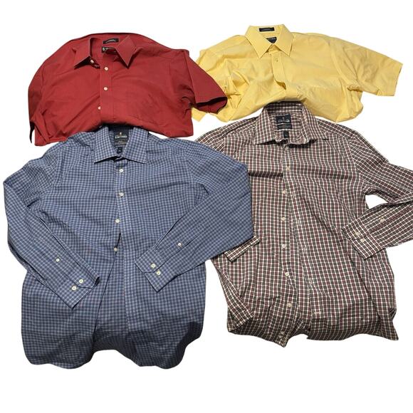 Lot 4 Stafford Travel Dress Shirt Men 15.5 34/35 Check Button Up Long Short -BUB - Picture 1 of 8